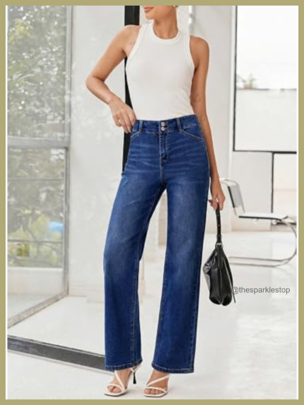 Women's High Waisted Wide Leg Jeans Tummy Control Stretchy Utility Pockets - Picture 5 of 6